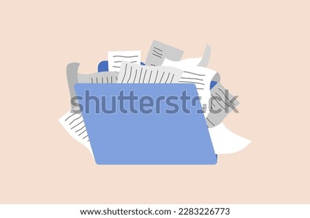 Flat design of overwhelm work, overwhelming business tasks vector, many files in a folder vector, flat design of files and folder vector, too much work, information datacenter vector. Royalty-Free Stock Photo #2283226773