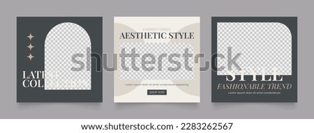 social media template banner fashion sale promotion in grey brown color. fully editable square post frame puzzle organic sale poster