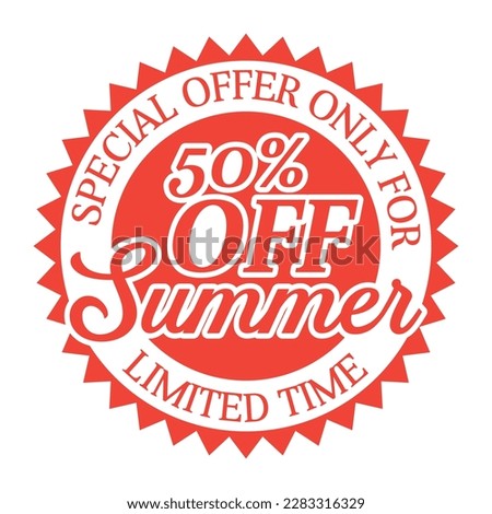 summer sale badge, summer special offer, limited offer seal, label, sticker, tag vector illustration, 50 percent discount only for summer time, special offer for summer time