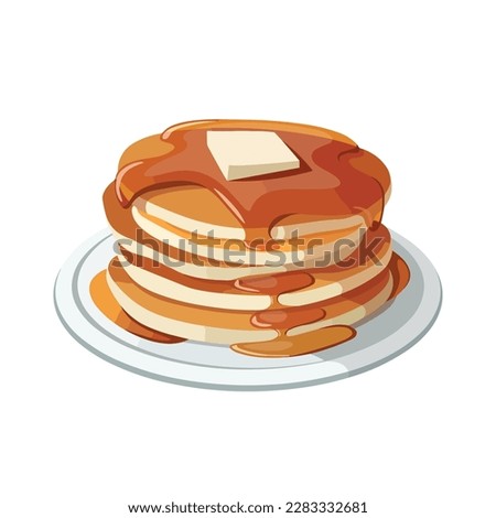 Plate of pancakes with butter and syrup on it Royalty-Free Stock Photo #2283332681