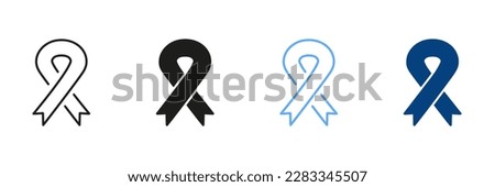 Support People with Prostate Cancer. Tolerance, Solidarity Campaign Black and Blue Pictogram. Cancer Ribbon Line and Silhouette Icon Set. Hiv Awareness Symbol Collection. Isolated Vector Illustration.