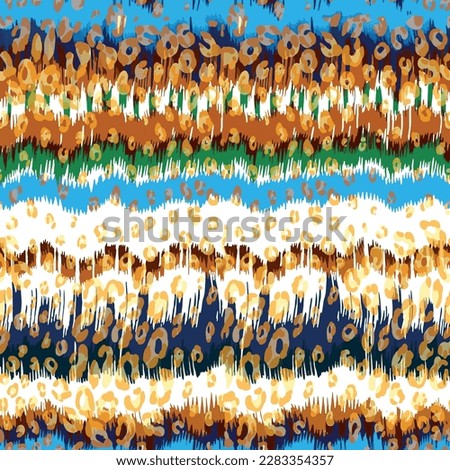 Seamless leopard skin pattern with blue and green tie-dye tie-dye background. Animal skin design for textile print or wallpaper Royalty-Free Stock Photo #2283354357