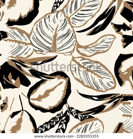Seamless leaf pattern with brown and black colors. Abstract design of leaves and flowers. Design of leaves made for textile or wallpaper
