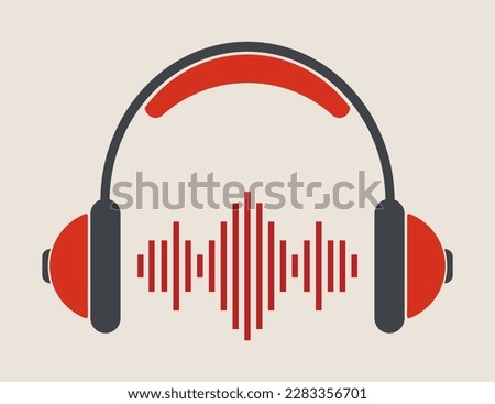 Headphones icons with sound wave beats, color equalizer. Flat design style. Vector color flat illustration.