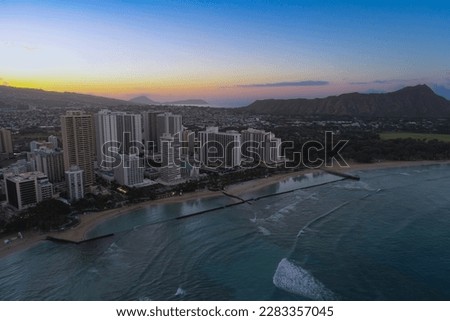 Amazing colorful aerial picture Waikiki Hawaii 