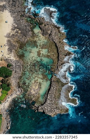 Amazing colorful aerial picture Sharks Cove Hawaii 