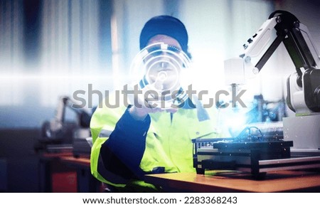 Engineer designed precision in Mechanical Engineering.Robot for new industrail and technology concept  Royalty-Free Stock Photo #2283368243