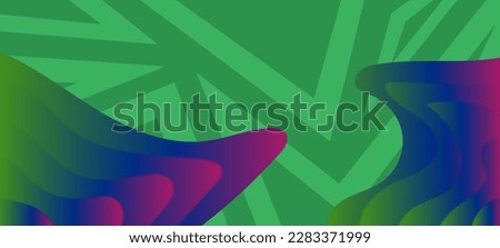 Abstract background with geometric stripes texture and gradient colored curvy blobs shape ornaments.