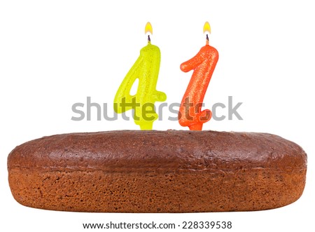 birthday cake with candles number 41 isolated on white background