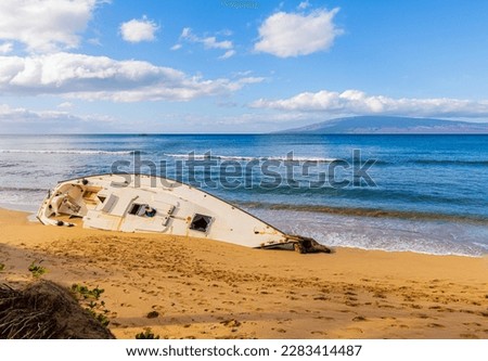 Shipwrecked Sailboat on Kaanapali Beach, Maui, Hawaii, USA Royalty-Free Stock Photo #2283414487