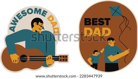 Vector illustration of a father playing guitar with his son and daughter. Fathers Day Vector