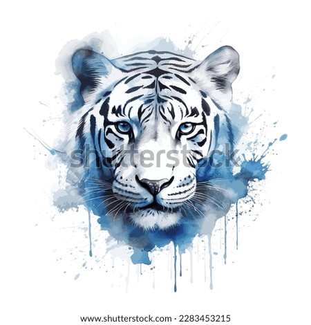 Blue Watercolor Tiger Tattoo. Year of the water tiger vector illustration