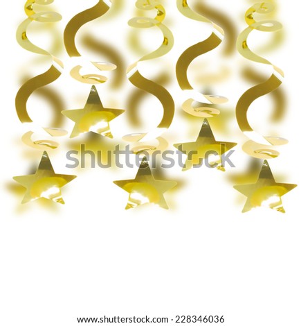 border of golden garlands with stars isolated on white background
