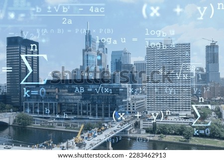 Aerial panorama city view of Philadelphia financial downtown at day time, Pennsylvania, USA. Technologies and education concept. Academic research, top ranking universities, hologram