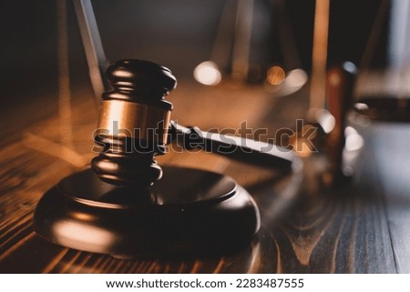 Law theme, gavel or mallet of the judge, lawyer enforcement officers, evidence-based cases taken into account in the court abount business, legislation. Royalty-Free Stock Photo #2283487555