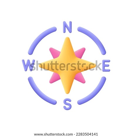 Cardinal points star, four cardinal directions, compass wind rose with north, south, east and west. Cartography, navigation and map concept. 3d vector icon. Cartoon minimal style.