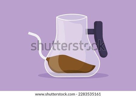 Cartoon flat style drawing stylized coffeepot logotype, template, label, sticker, symbol. Electricity coffee drink maker tools concept for cafe shop or restaurant. Graphic design vector illustration