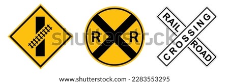 yellow railroad crossing sign. railway crossing. train rr crossing sign. railroad crossbuck. railroad advance warning sign 