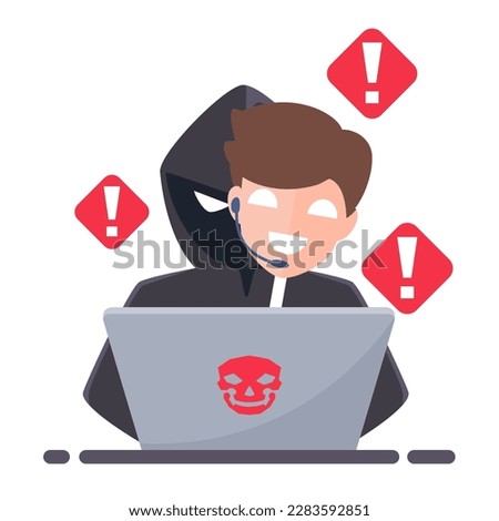 Thief Hacker disguised as fake call centers. fraud scam and steal private data on devices. vector illustration flat design for cyber criminal awareness concept. Royalty-Free Stock Photo #2283592851