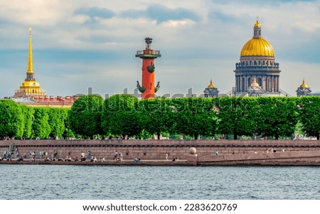 Saint Petersburg cityscape with St. Isaac's cathedral, Rostral column and Admiralty building, Russia Royalty-Free Stock Photo #2283620769