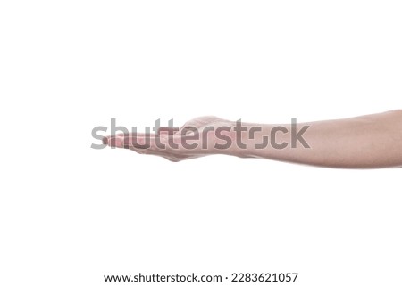 Man hand sign open and ready to receive or give isolated on white background with clipping path.