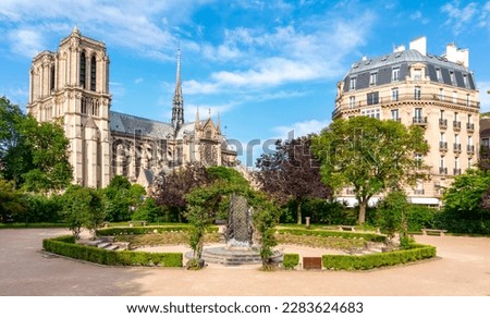 Rene Viviani square and Notre Dame de Paris cathedral, France Royalty-Free Stock Photo #2283624683