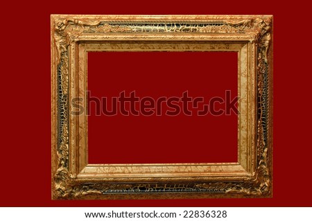 Golden retro photo frame - isolated on red background