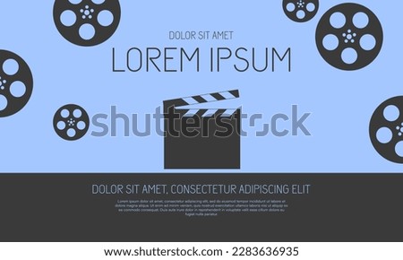 Cinema festival promotion template poster. Backdrop with clapper, roll videotape. Movie and film banner design background with vintage video tape. Cinematography industry concept. Vector illustration Royalty-Free Stock Photo #2283636935