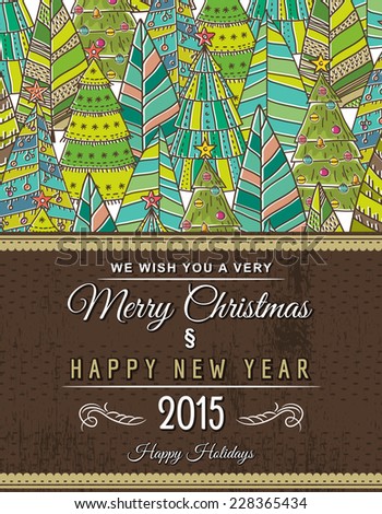 christmas background with forest of christmas trees, vector illustration