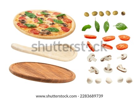 pizza margherita with a set of ingredients on a white isolated background Royalty-Free Stock Photo #2283689739