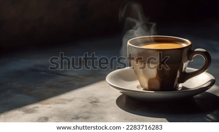 Cup of Espresso with Coffee Crema on Stone Texture in Morning Sunlight Royalty-Free Stock Photo #2283716283