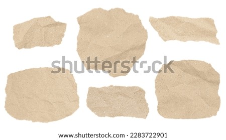 Set of torn recycled paper pieces isolated on white background