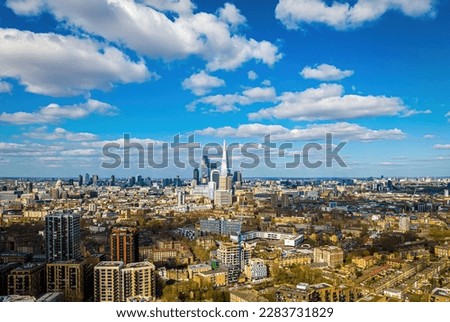 Aerial view of central London from South bank, UK