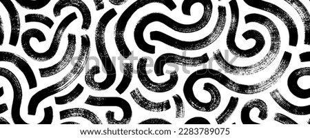 Wavy and swirled brush strokes seamless pattern. Thick and bold texture curved lines. Abstract art background in Memphis style. Geometric grunge pattern with swashes. Brush drawn swirled lines. Royalty-Free Stock Photo #2283789075