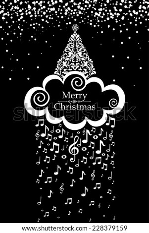 Christmas card. Christmas tree with musical notes. Vector Illustration