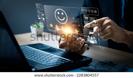 Customer review satisfaction feedback survey concept. Business people rate service experience and product quality or staff friendliness and overall value for the price. information, amend,  improve Royalty-Free Stock Photo #2283804557