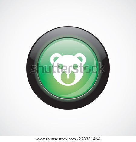 bear toy glass sign icon green shiny button. ui website button  