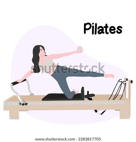 Woman doing exercises on a Pilates reformer machine - Pilates concept illustration Royalty-Free Stock Photo #2283817705