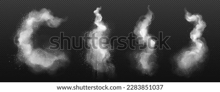 Splash of white powder, dust or snow isolated on transparent background. Sugar or salt explosion, falling sand or flour with particles, vector realistic set Royalty-Free Stock Photo #2283851037