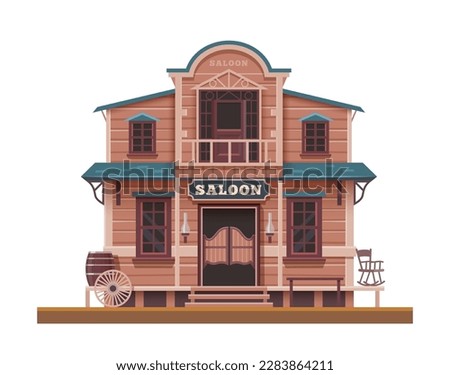 Western, Wild West saloon, cartoon town building or cowboy country bar, vector old house. Western saloon tavern or Texas wooden house, Western American architecture and pub exterior Royalty-Free Stock Photo #2283864211