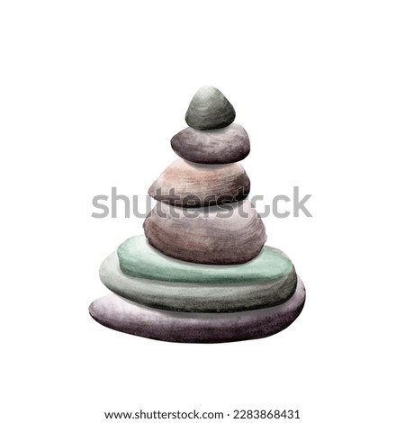 A stack of zen yoga spa pebbles, stones. Hand drawn watercolor illustration isolated on white, for clip art, invitations