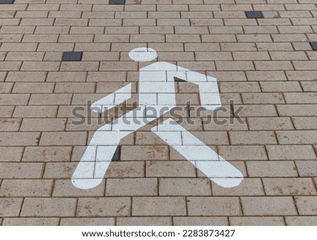 natural light. the silhouette of a pedestrian was painted with white paint on paving slabs.