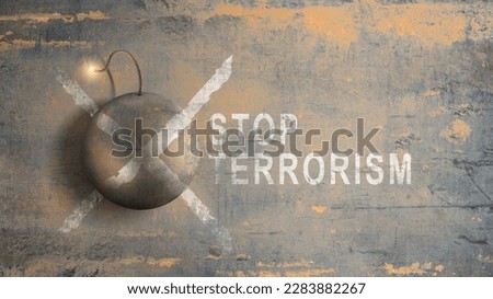 Bricked wall with stop terrorism sign Royalty-Free Stock Photo #2283882267
