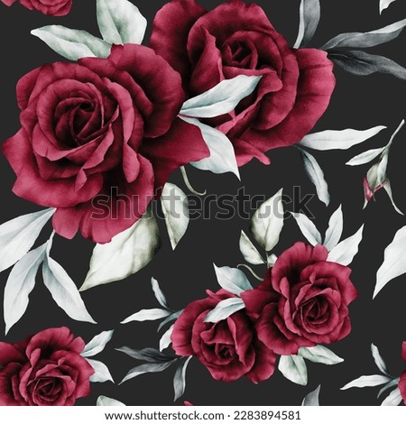 rose flowers and leaves painting watercolor floral seamless pattern