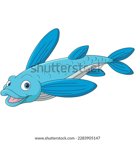 Cute flying fish cartoon on white background