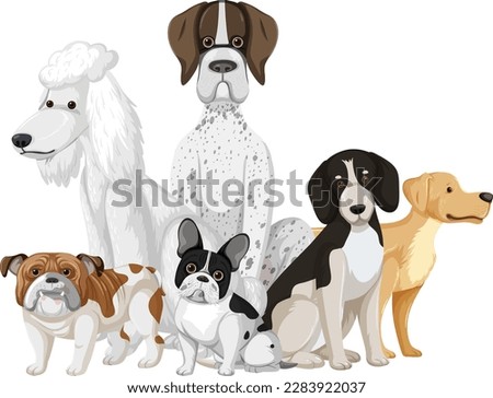 Set of dog dog breeds cartoon illustration