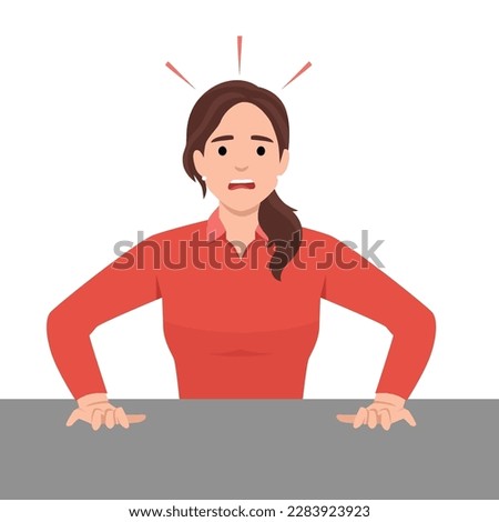 Shocked young woman feel stunned frightened by unbelievable news or message. Terrified female surprised amazed by bad negative accident. Shock and fear. Frustration. Flat vector illustration isolated 