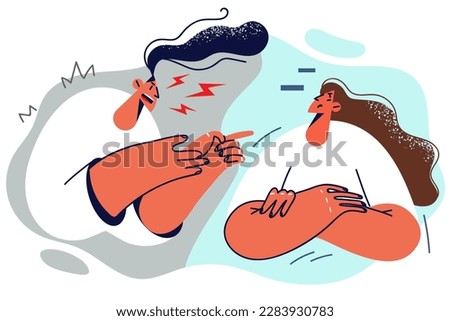 Quarrel of aggressive man screaming at girlfriend after learning about infidelity or being jealous of woman for colleagues. Proud girl standing arms crossed ignore toxic boyfriend during quarrel  Royalty-Free Stock Photo #2283930783