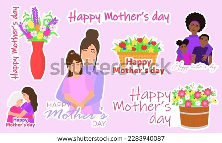 Collection of stickers for happy Mother's Day. Clip art for mother day. 