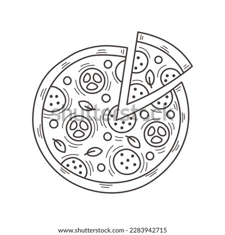 Pizza Circle Doodle. Hand drawn round pizza sketch. Italian cuisine isolated element. Food vector illustration